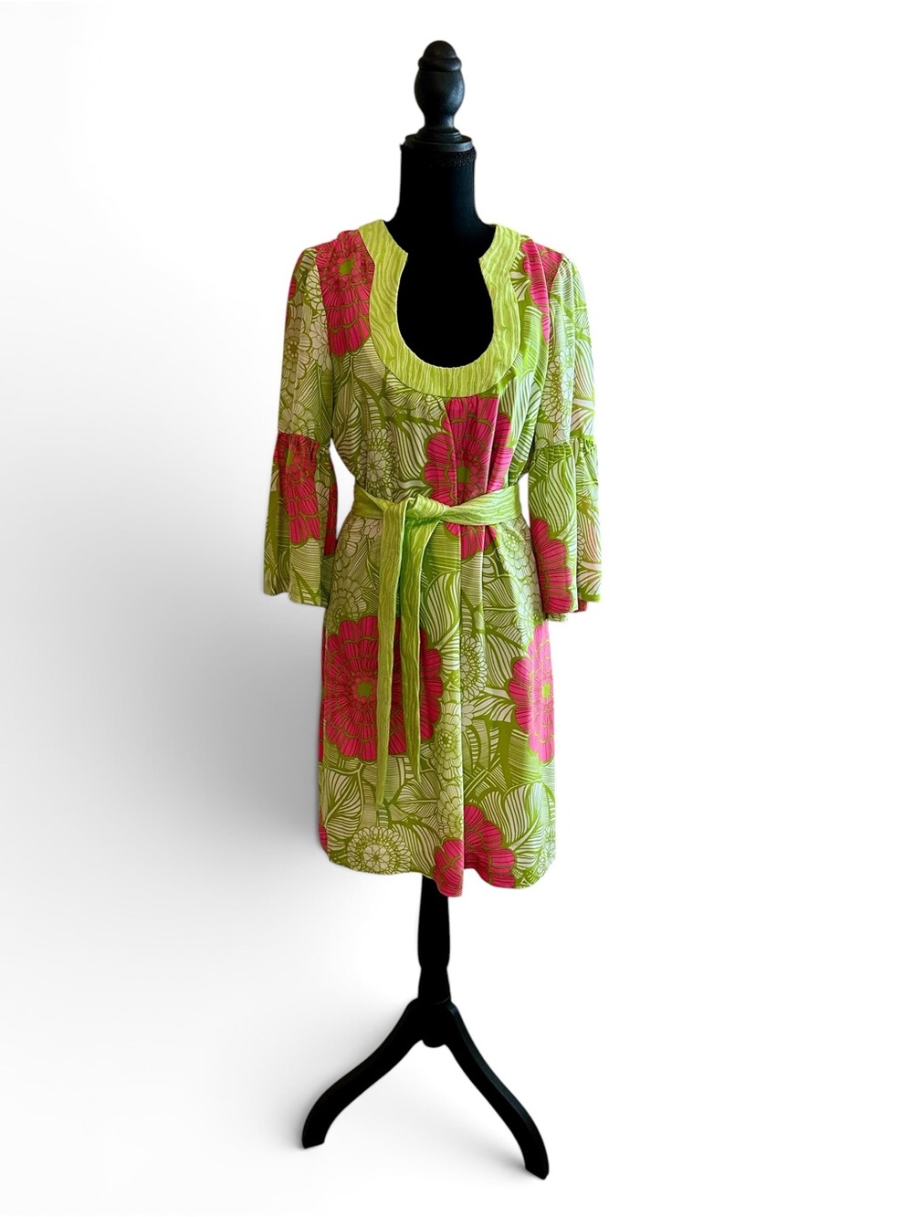 Trina Turk Light Green Floral Sheer Midi Dress